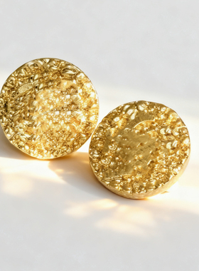 金色哑光中古c熔岩蛋糕耳夹女耳饰圆形新品复古简约Vintage时尚in