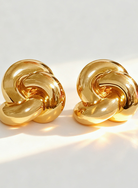 宋佳水原希子同款y绳结麻花光面金色耳夹女 新品夸张复古港风时尚