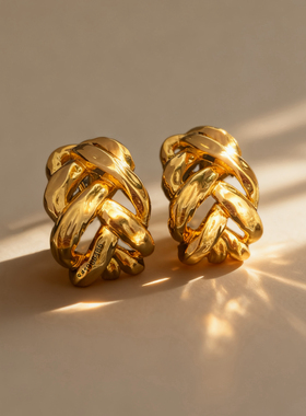 rose娜扎款复古金色麻花镂空编织耳夹女新品简约ins耳饰y气质夸张
