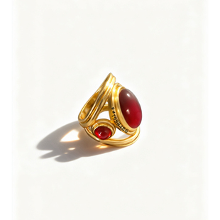 Vintage复古红色树脂椭圆y戒指女 指环新品百搭简约ins风气质夸张