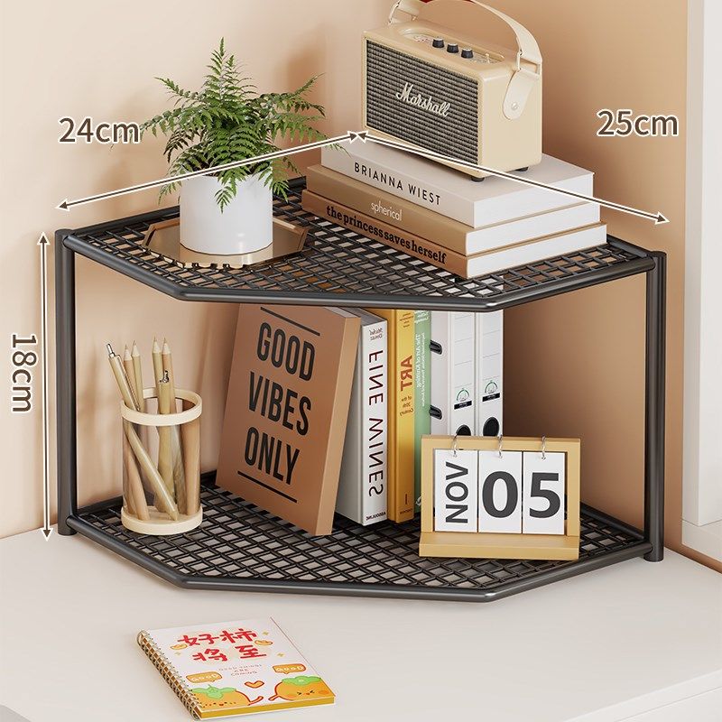 转角置物架办公室桌上三角书架工位桌面多层小型拐角扇形收纳架子