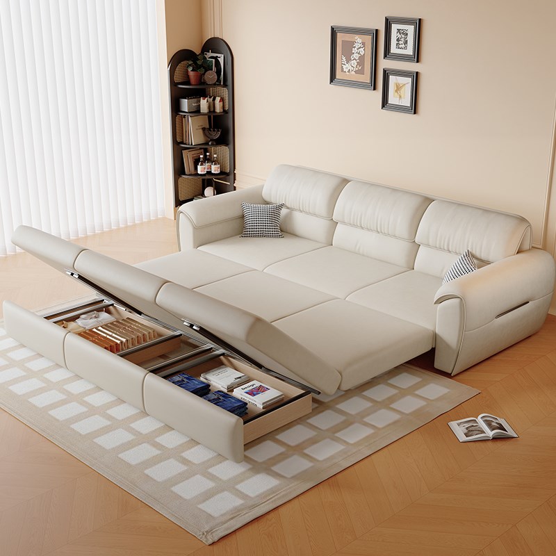 猫抓皮奶油风沙发床网红复古轻奢高端可折叠小户型多功能家两用床