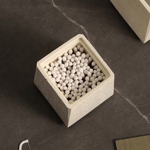 米白洞石棉签盒家用高档牙线盒桌面轻奢化妆棉高颜值棉花棒收纳盒