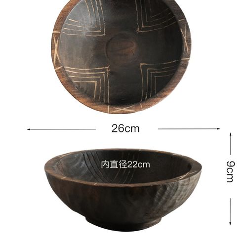 实木雕刻纯手工艺术木器皿东方侘寂艺术老物件酒店软装摆件果盆