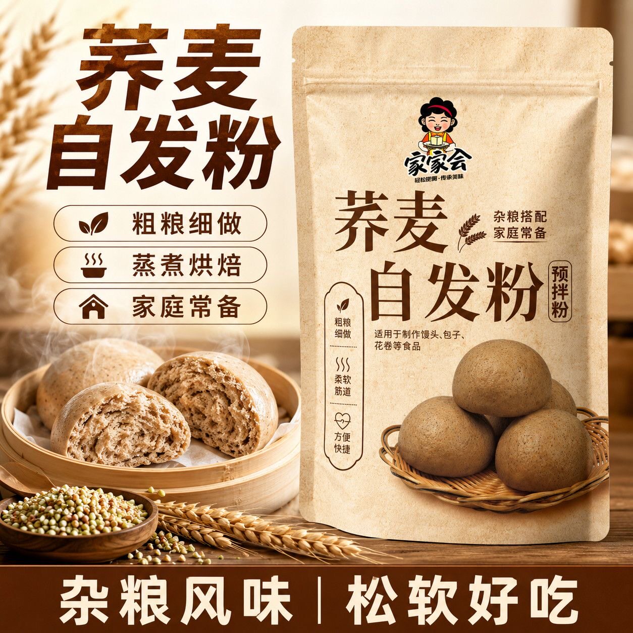 糖尿人专用食品无糖精可以吃的健康荞麦自发粉免酵母粗粮杂粮面粉