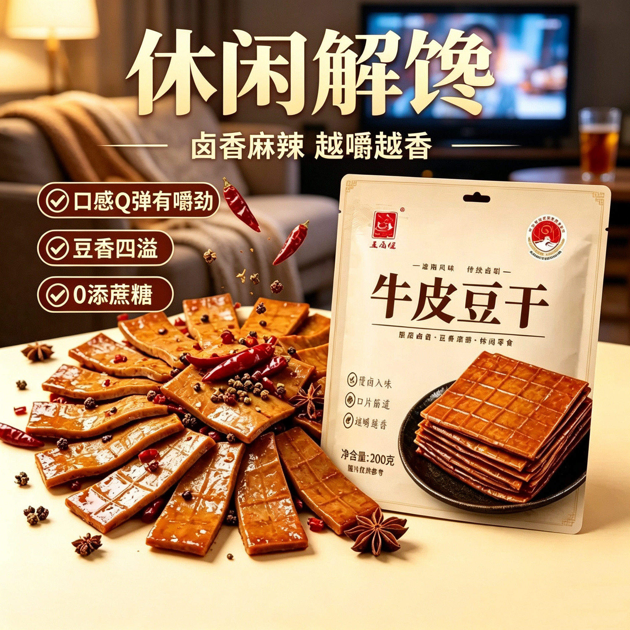 糖尿人专用食品无糖精可以吃的新货牛皮豆干淮南卤味解馋休闲零食