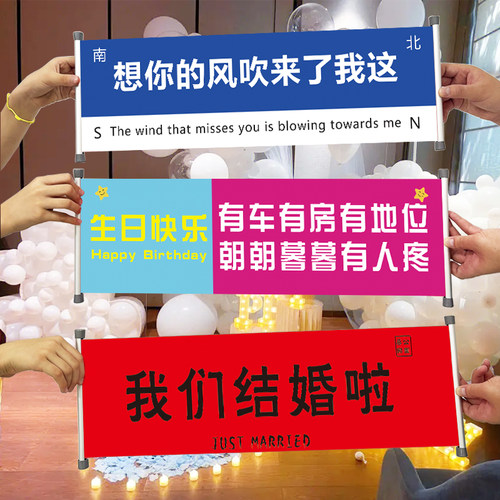 手持横幅拍照道具离职生日婚庆