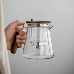 飘逸杯泡茶壶耐热玻璃内胆茶水分离过滤胡桃木办公室泡茶杯