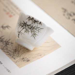 纯手绘墨竹陶瓷功夫茶杯家用复古主人杯个人单杯品茗杯