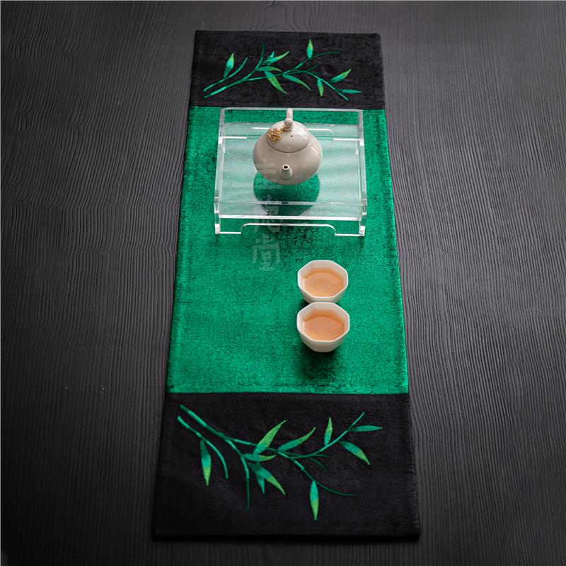 中式国风手工墨竹刺绣织锦缎布艺茶席干泡席隔热垫桌旗茶旗