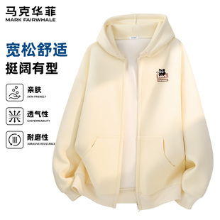 马克华菲春季连帽开衫卫衣男款2026新款印花拉链外套休闲潮牌上衣
