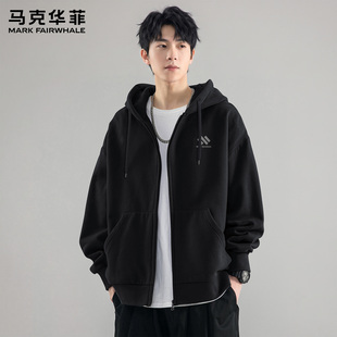 马克华菲连帽开衫卫衣男款2026秋季新款黑色休闲潮流印花长袖外套