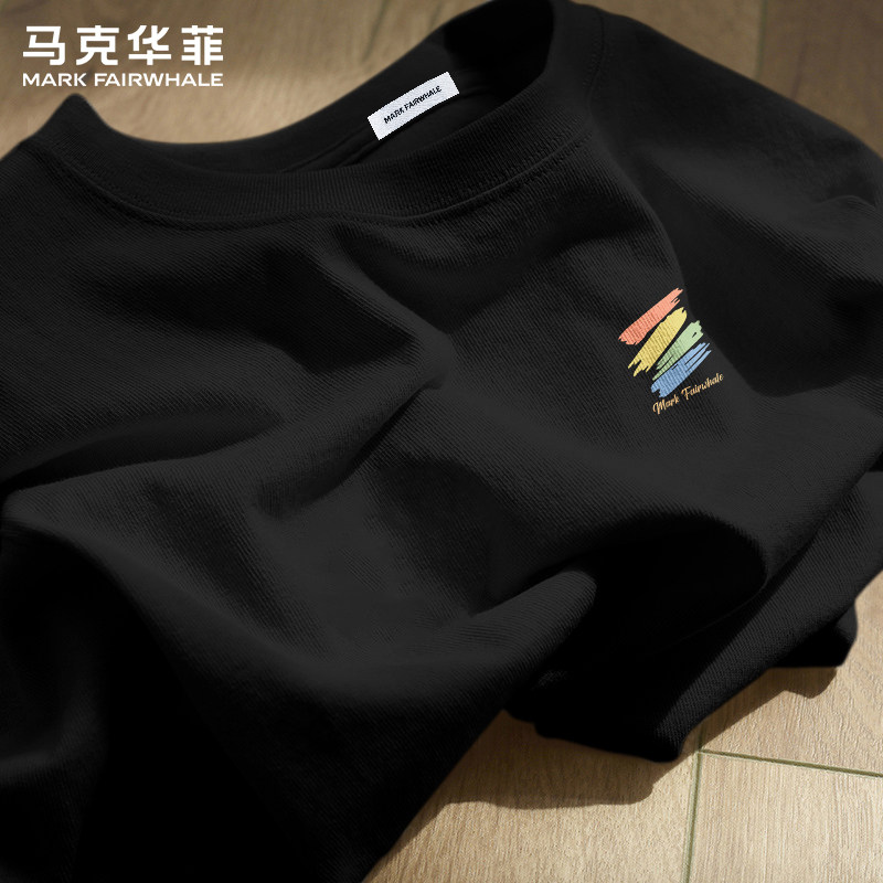 马克华菲2026夏季新款黑色短袖T恤男款纯棉圆领印花潮流时尚上衣