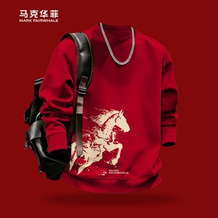 马克华菲春季男卫衣2026新款马年限定本命年金马印花套头圆领上衣