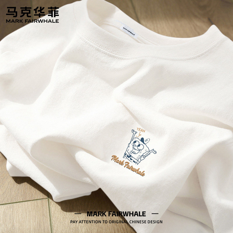 马克华菲2026新款夏季纯棉短袖T恤男款白色宽松休闲印花潮牌衣服