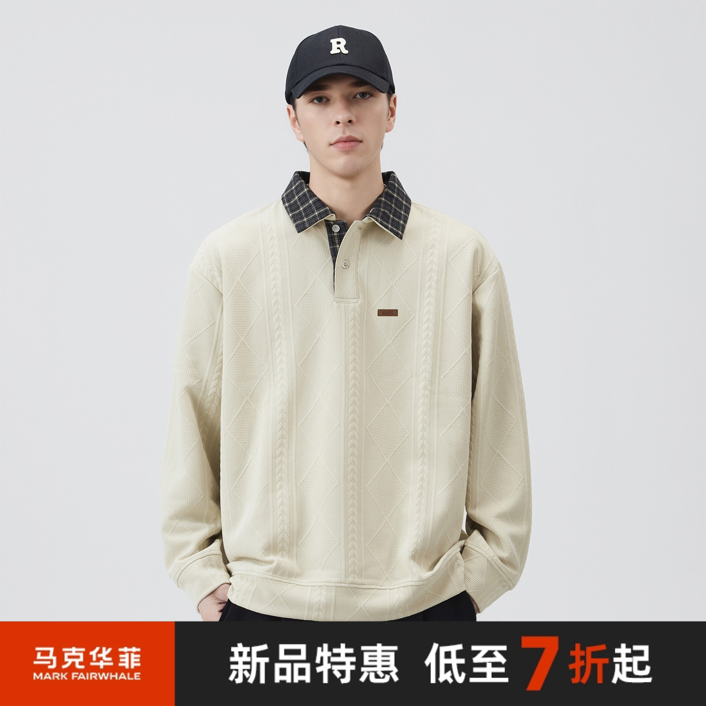 马克华菲休闲翻领长袖POLO衫男士