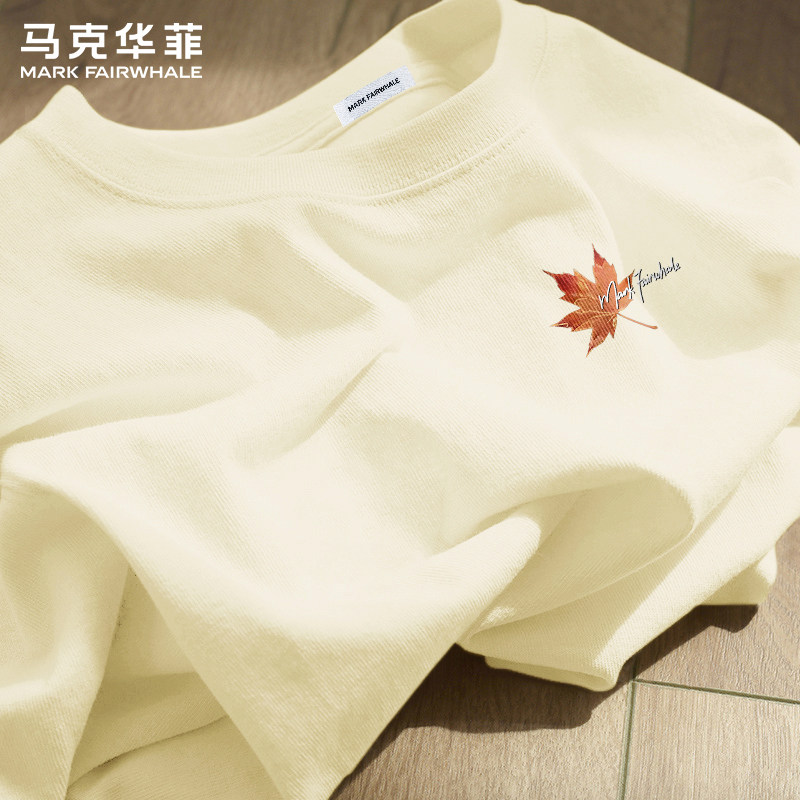 马克华菲夏季新款短袖T恤男款纯棉宽松休闲枫叶印花衣服潮流百搭