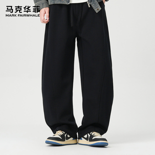 系绳阔腿宽松百搭简约卫裤 2025新款 弯刀纯色长裤 马克华菲男休闲裤