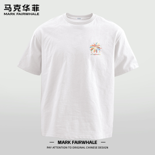 马克华菲纯棉男士短袖T恤夏季潮流烟花印花圆领宽松百搭休闲上衣