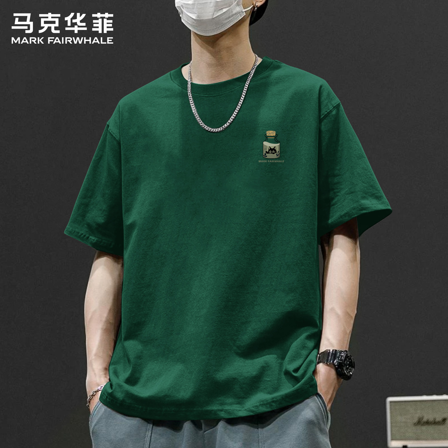 马克华菲纯棉宽松短袖印花T恤男