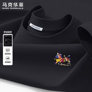 马克华菲2026夏季新款短袖T恤男款纯棉动物印花黑色上衣潮酷风格