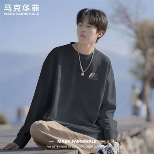 T恤男款 印花百搭打底衫 2026春季 宽松落肩袖 上衣 新款 马克华菲长袖