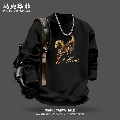 马克华菲男士春秋宽松印花卫衣