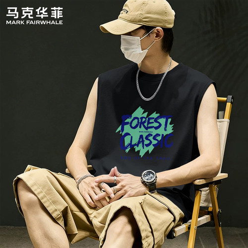 马克华菲夏季男士纯棉宽松背心