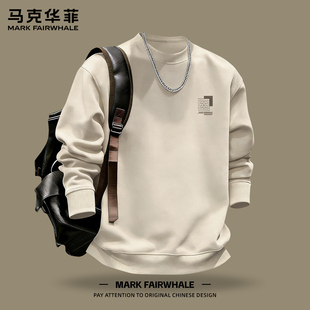 马克华菲春季圆领无帽卫衣男款宽松落肩袖印花长袖潮牌帅气上衣服