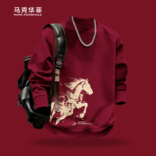 马克华菲马年限定国潮印花卫衣男