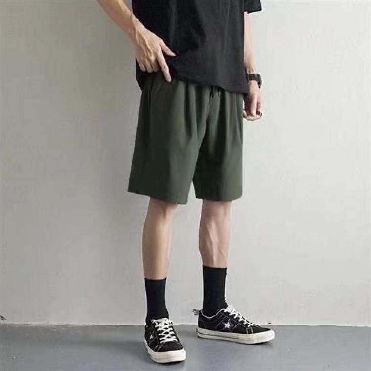 夏季休闲短裤男ins潮牌纯色简约撞色拼接宽松直筒垂感五分运动裤,男装牛仔裤,星座1712-3