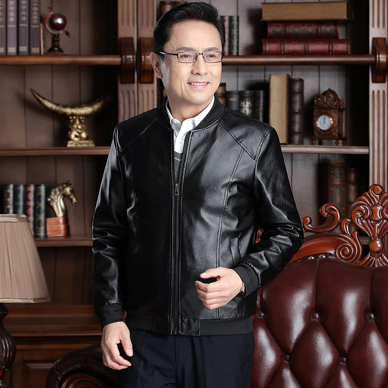 2020直播鲁班中老年皮衣男春秋装立领休闲皮夹克PU皮,男装夹克,星座1712-3