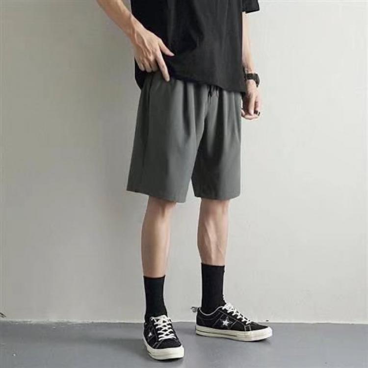 夏季休闲短裤男ins潮牌纯色简约撞色拼接宽松直筒垂感五分运动裤,男装牛仔裤,星座1712-3