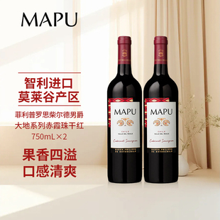 大地MAPU赤霞珠干红葡萄酒750ml双支装智利原瓶进口红酒