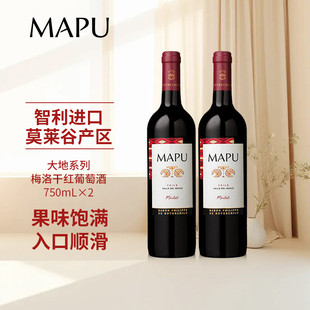 大地MAPU梅洛干红葡萄酒750mL双支装智利原瓶进口红酒