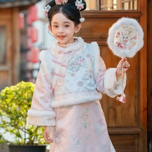 女童格格服汉服套装裙冬儿童清朝宫廷旗袍国风古装拜年服唐装裙子