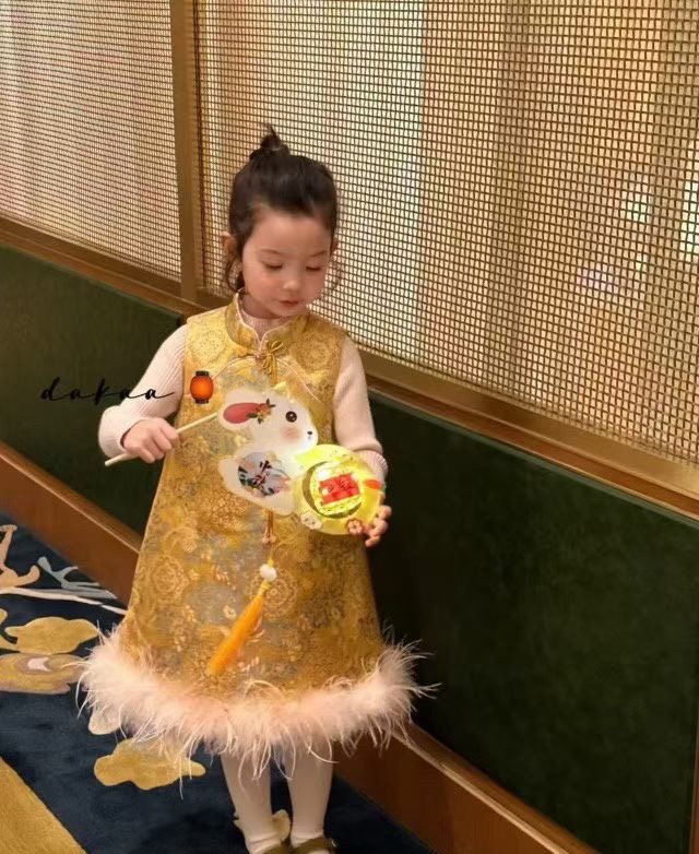 新款女童汉服连衣裙儿童国风新中式唐装毛衣背心裙两件套拜年裙子