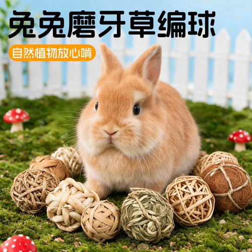兔兔窝提摩西草编磨牙草球玩具