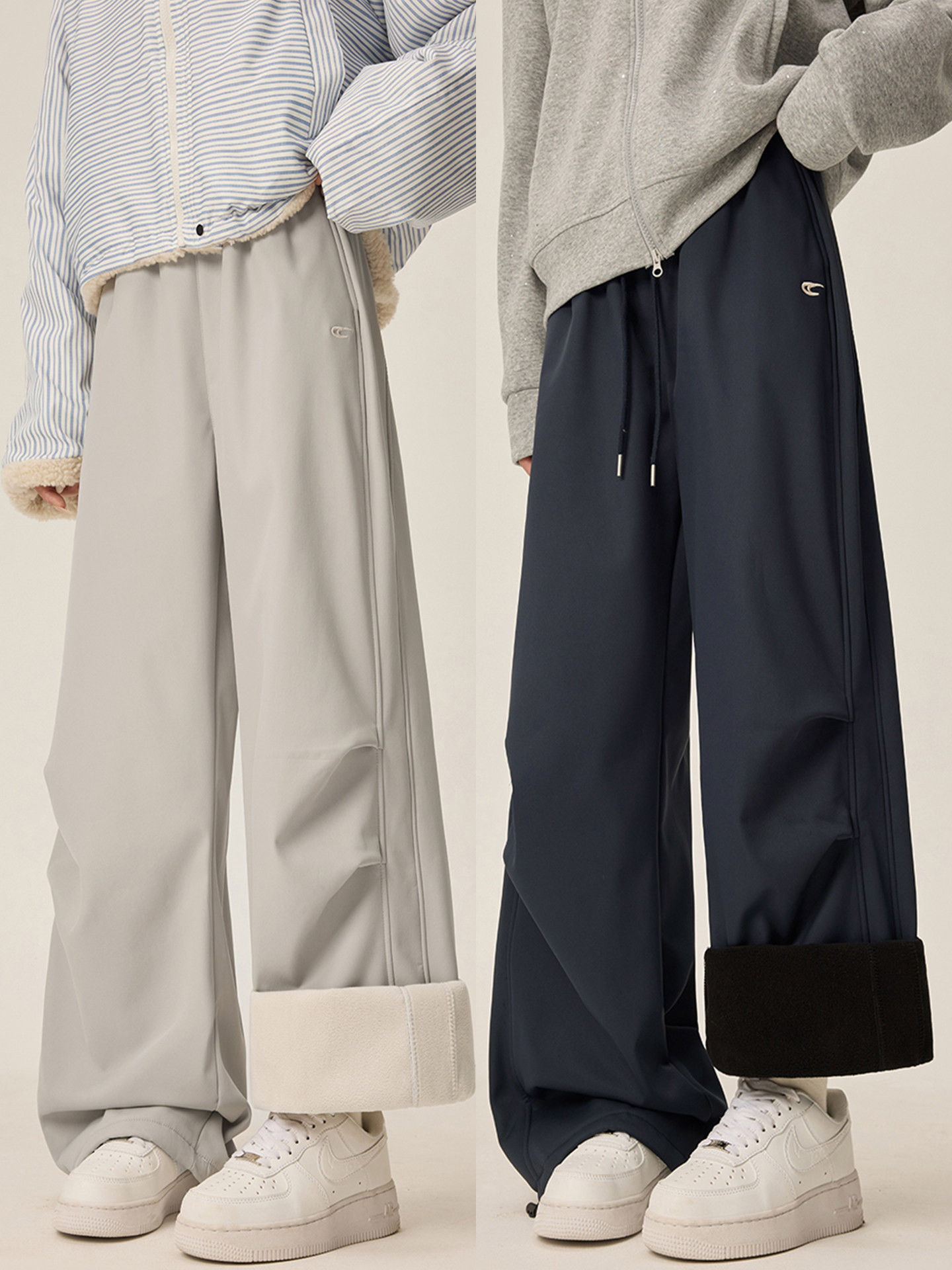 美式束脚阔腿工装裤女秋冬新款加绒加厚高腰宽松显瘦休闲运动长裤