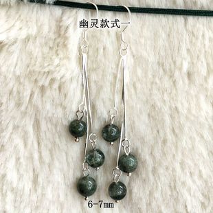 天然绿幽灵圆珠耳钉平安扣双尖耳坠耳线可定制