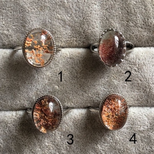 002天然水晶四季红绿幽灵圆珠蛋面爱心戒指925银男女款活口可调节