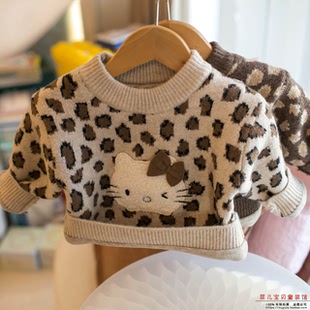 韩国儿童毛衣2025冬款女童加德绒加厚可爱小猫套头针织打底衫保暖