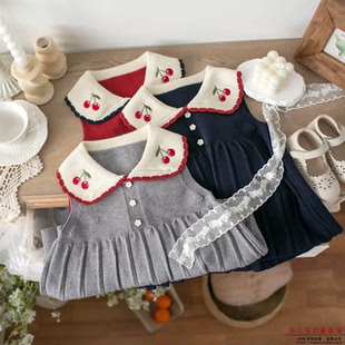 女童春季甜美针织马甲 小童圆领无袖毛衫 女宝宝叠穿毛衣背心裙子