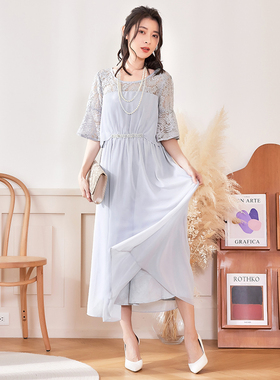 翠盈新品韩版通勤淑女裙新款蕾丝拼接遮臂显瘦喇叭袖连衣裙88536