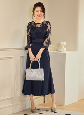 翠盈cuiying新品蕾丝拼接鱼尾裙步步生莲假两件修身连衣裙88606