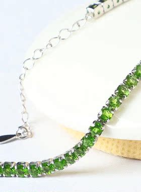 名洋天然冰种透辉石手链女款 S925银镶棱面切割透辉手链 水晶饰品