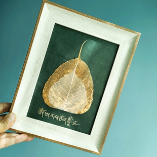 菩提叶脉画手作桌摆手写藏文殊心咒菩提叶DIY文创唐卡西藏礼物