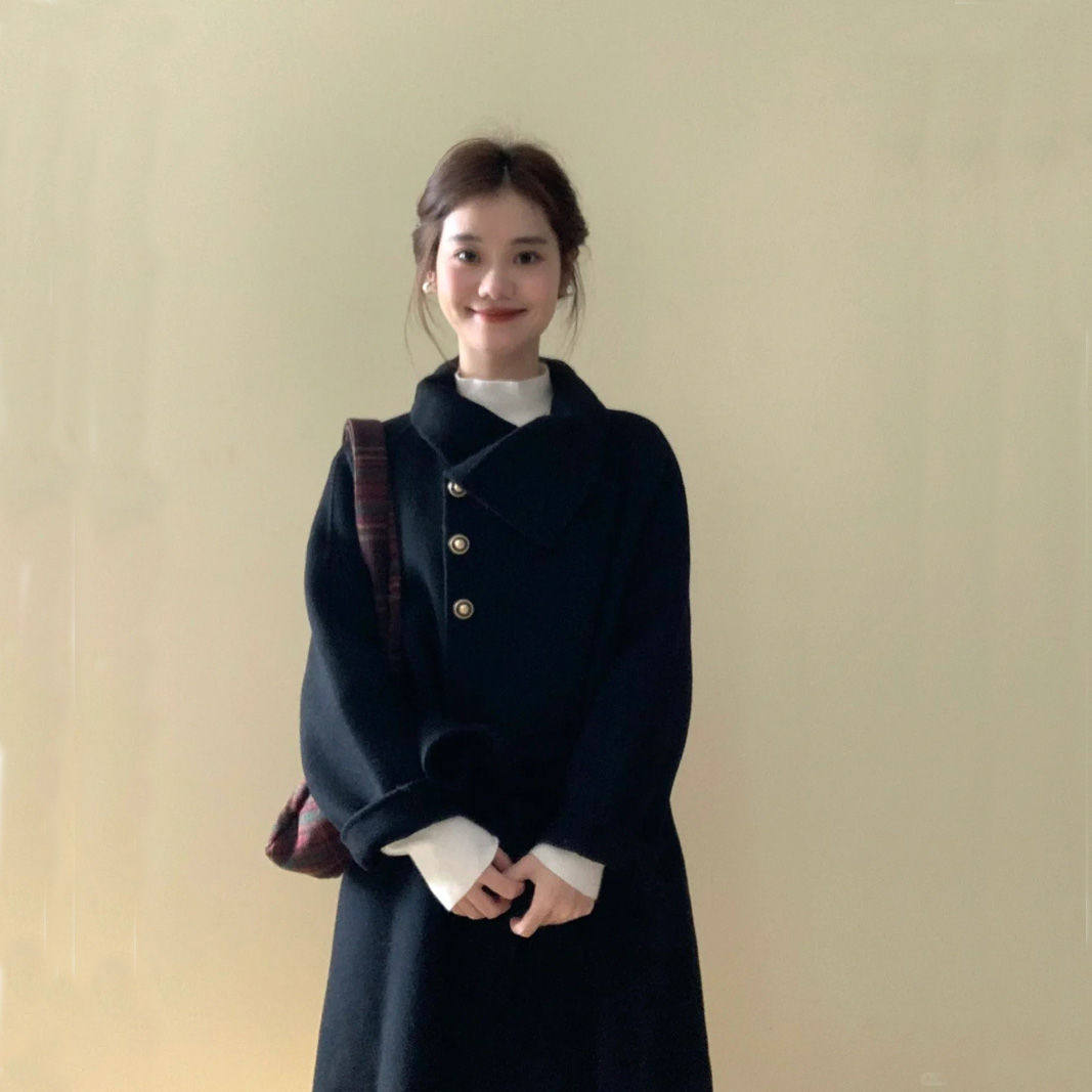 反季黑色双面羊绒大衣女高级感25秋冬新款小个子羊毛收腰呢子外套