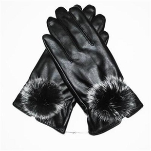 厂家厂价真皮绵羊皮女士触屏保暖服饰 兔皮真兔毛毛球真品手套