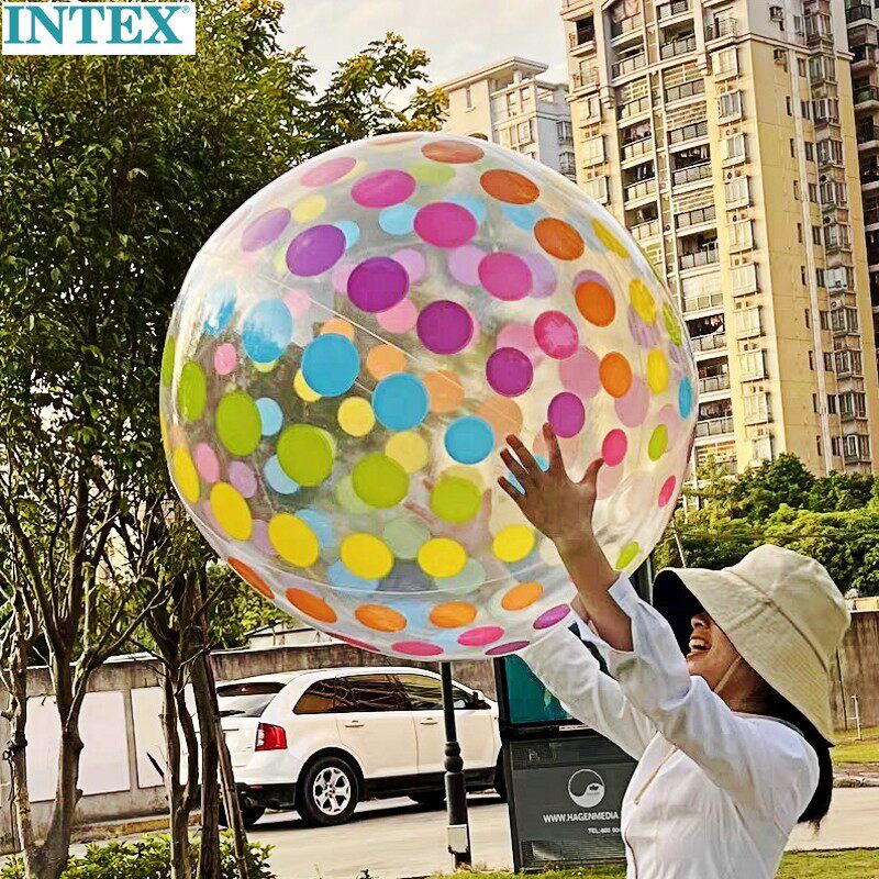 intex充气71厘米透明圆点沙滩球加厚环保摄影道具戏水条纹球玩具